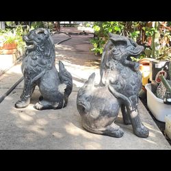 2 Vintage concrete Foo/Guard Dog  Statues