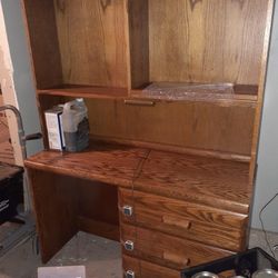 Nice Small Wooden Table With Drawers And A Hutch