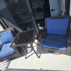 Wicker Rocking Chair Swivel Chairs - 3 Piece Rocker Patio Furniture Set Rattan Rocking Bistro Sets with Glass Top Side Table for Outdoor Porch Deck