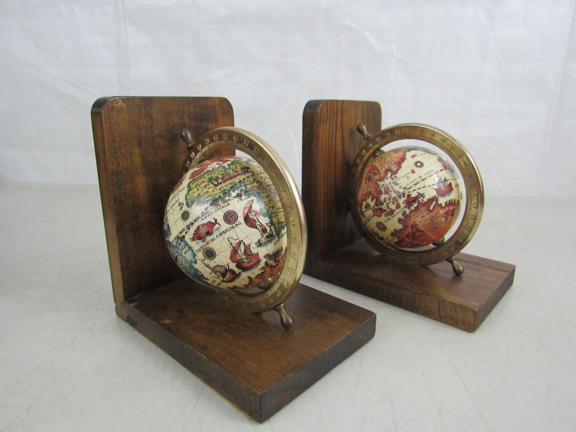 Old World Globe Bookends Ancient Map Spinning Globes