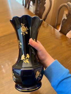 Vintage Bareuther Waldsassen Bavaria Echt Cobalt Vase - 22 Karat Gold Handarbeit