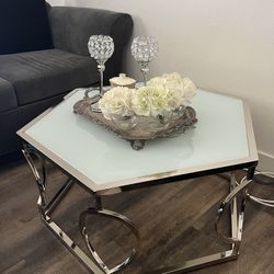 Silver Glass Hexagon Coffee Table 