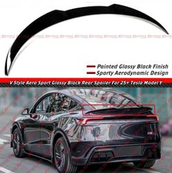 25-26 Tesla Model Y Juniper V Style Aero Gloss Black Rear Trunk Spoiler