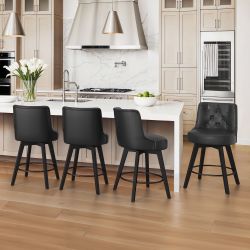 Black Leather Swivel Barstool Set Of 4 