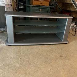 Gray TV stand With Shelves. 