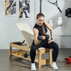 Wooden Workout Bench with Dumbbell Rack