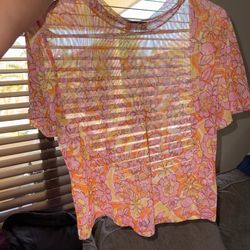 Floral Pink & Orange Short Sleeve Top
