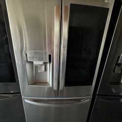 LG 3 Door Stainless Steel Refrigerator Instaview 36 Inch Wide Works Great 