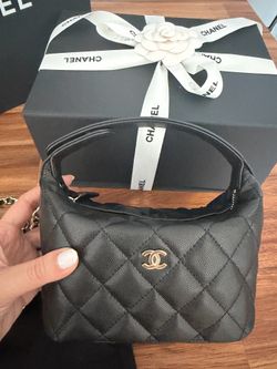 Chanel Mini Hobo Pouch with Chain Black Shiny Caviar Light Gold Hardware