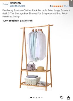 Finnhomy Bamboo Garment Rack with Storage Shelves