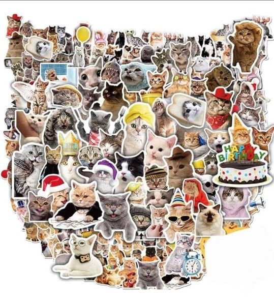 NEW! CAT LOVERS! 50 piece Large Vinyl Stickers Waterproof (4 Random Packs/Sets Avail-$3 each set)