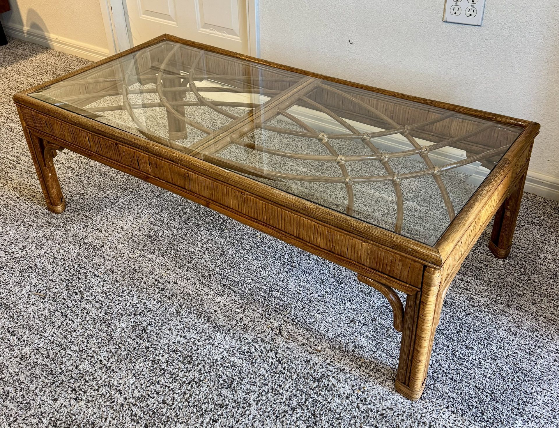 Vintage Rattan & Glass Coffee Table