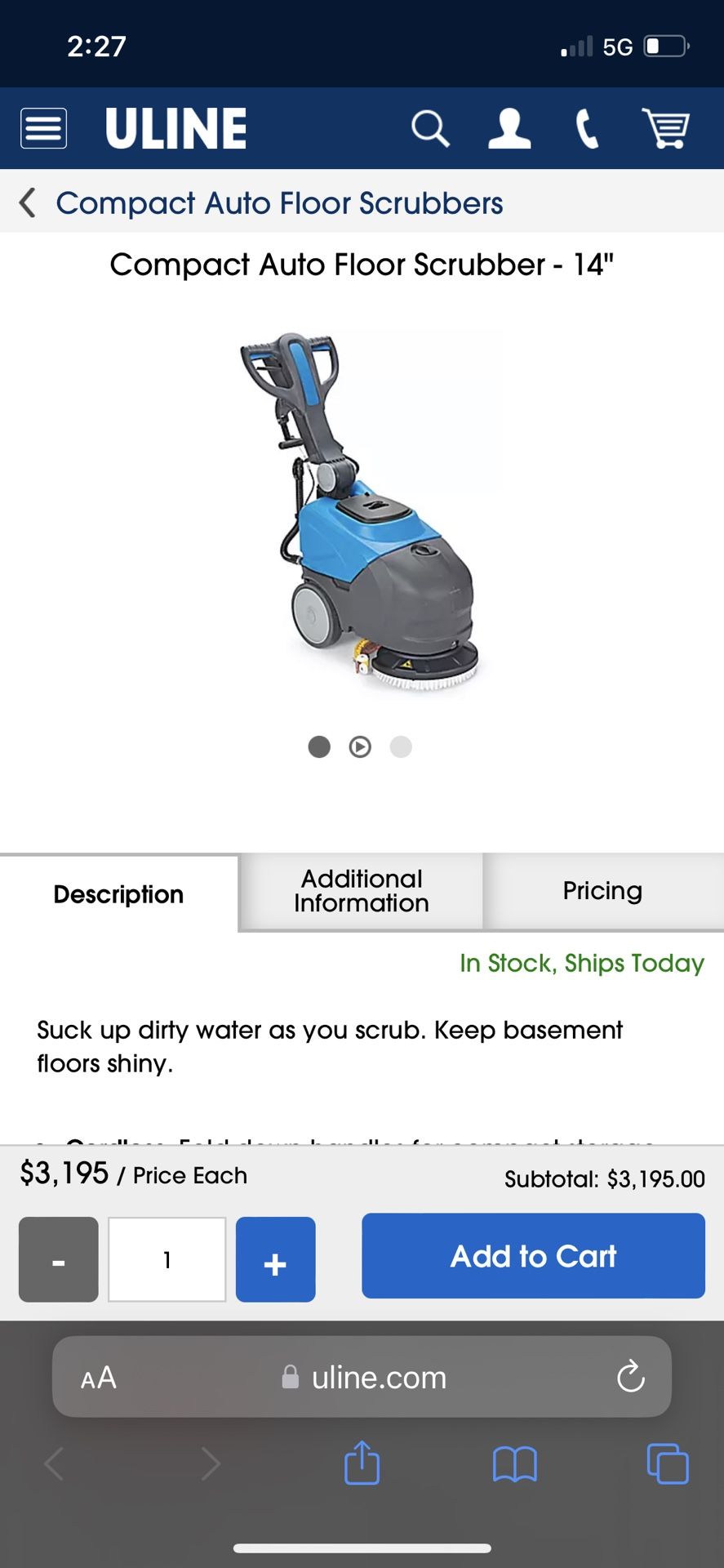 Uline Compact Floor Scrubber 14”