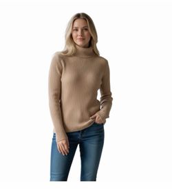 Buzz Fashion Women’s Beige Turtle Neck Long Sleeve Size S/M