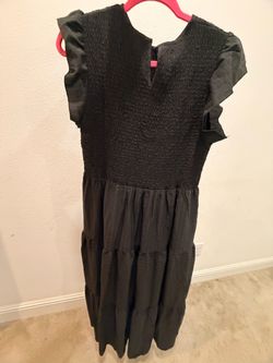 Black Smocked Tiered Maxi Dress – Ruffle Sleeves – Women’s
