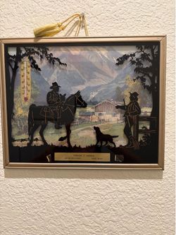 Vintage Silhouette Reverse Glass Painting with Thermometer