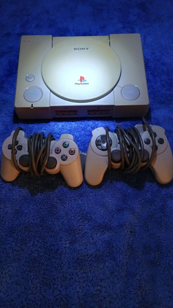 Retro Play Station 1 Console 2 Games & 2 Analog PS1 Controllers Bundle 