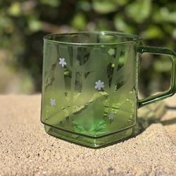 Starbucks Limited Edition Green Botanical Matcha Clear Glass  Mug 12oz