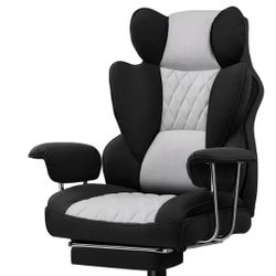 GTRACING Gaming Chair Ergonomic Executive Cozy Fabric Office Chair with Footrest, Black&Gray