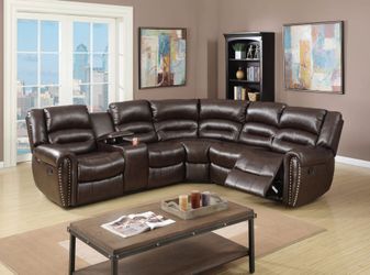 Brand New Brown Leather Reclining Sectional Sofa