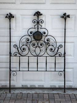 Elegant Wrought Iron Twin Headboards with Decorative Scrollwork & Finials
