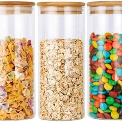 Food Storage Glass Jars with Airtight Bamboo Lids a set 3 pcs, $25 for 2 sets 6 pcs