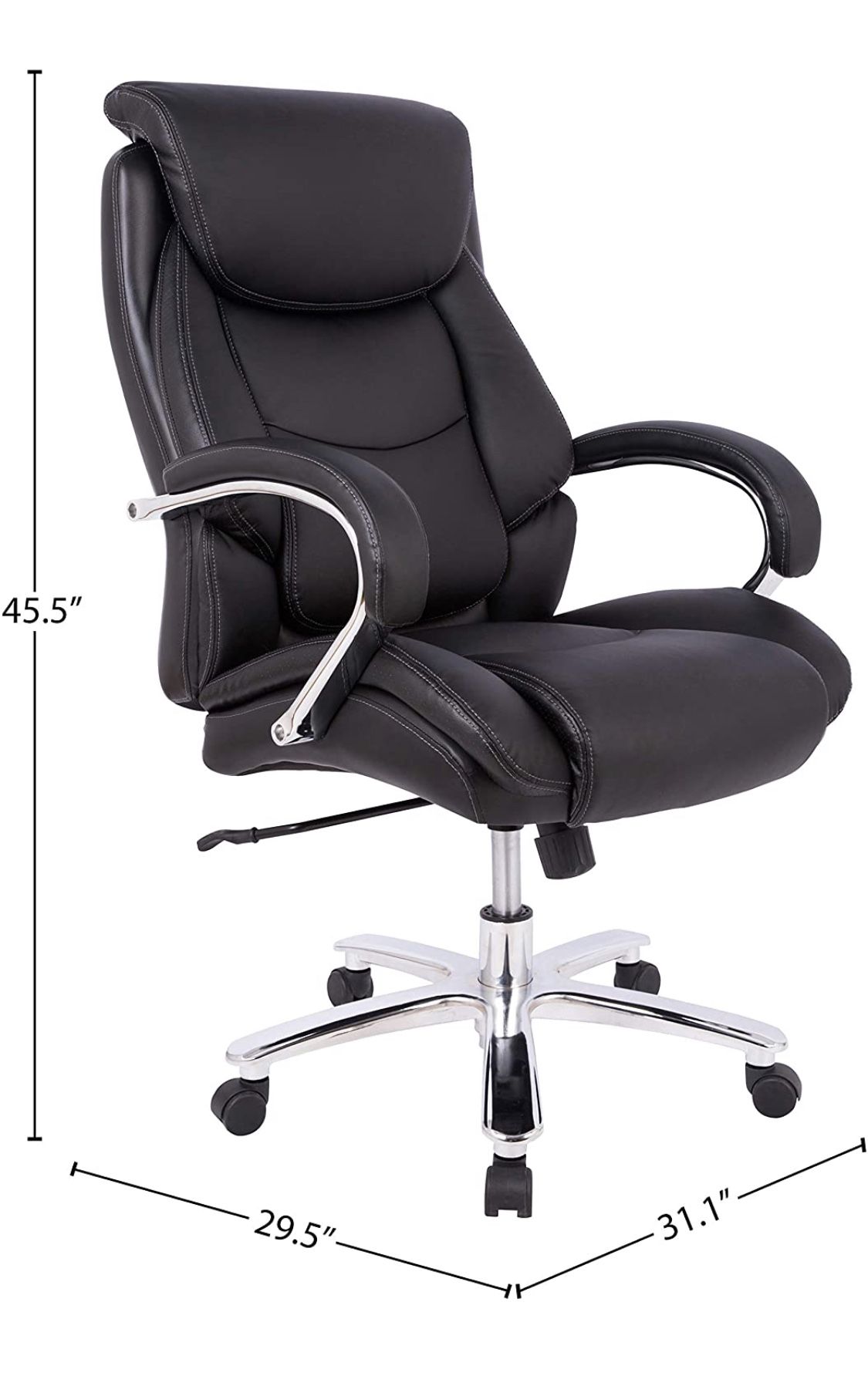 Amazon Basics Big & Tall Executive, Adjustable, Swivel Office Chair with Armrest, Black Bonded Leather