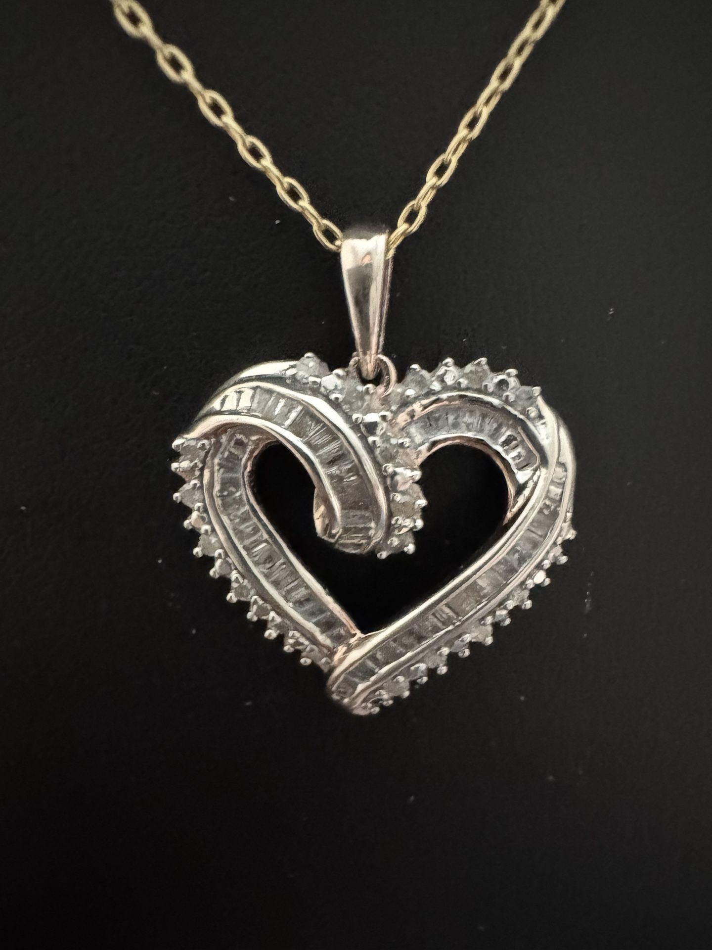 Sterling Silver Vermeil Diamond Accent Open Heart Pendant ~Necklace 18”