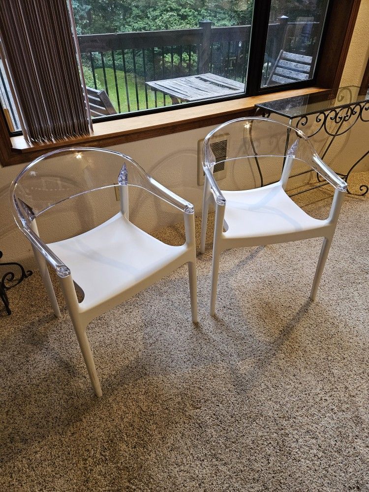 Carmen Dining Chairs, Set of Two, White and Clear