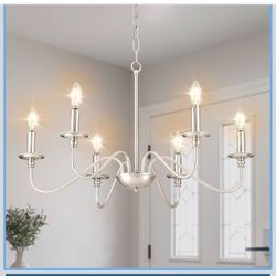 Depuley Modern Candle Chandelier Adjustable Height 6 Lights Brushed Nickel Light