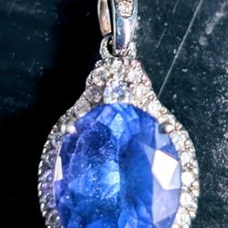  14k White Gold Tanzanite And Diamond Pendant