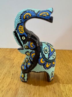 Hand-Carved Painted Elephant Figurine