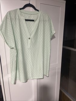 Women’s Mint Green Eyelet Lace Blouse 3XL Plus Size Short Sleeve