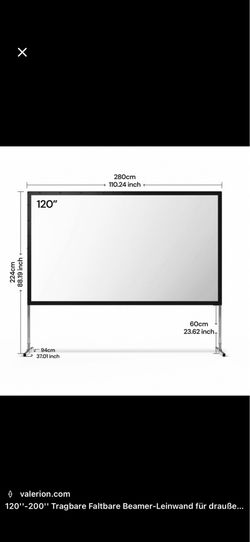 Valerion 120” Outdoor Portable Fold Matte White Screen（型号 MW-PF120