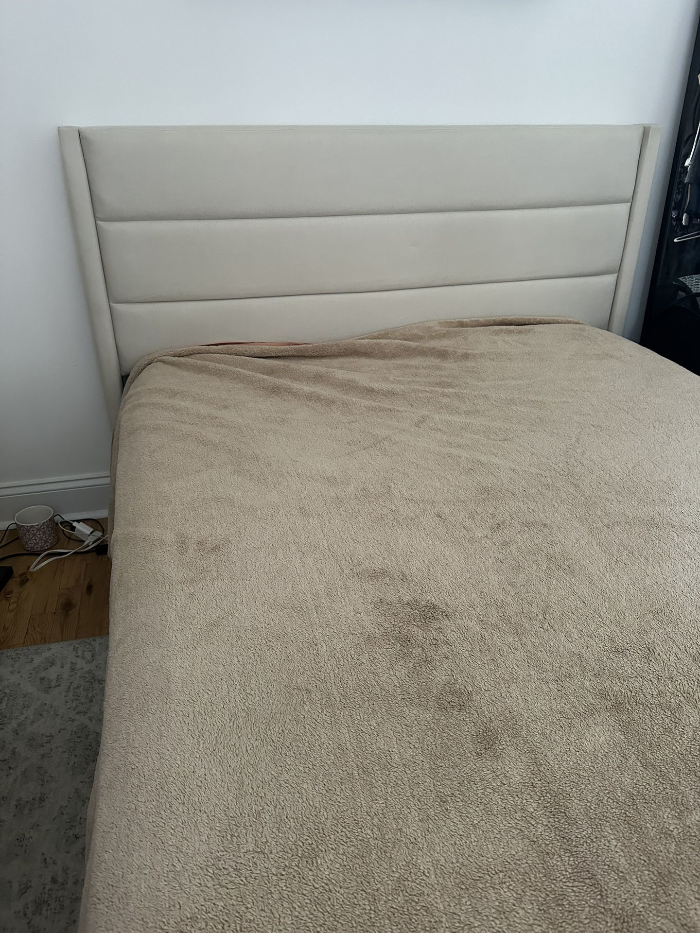 Beige Headboard And Bed Frame (Full)