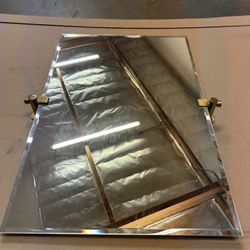  Frameless Rectangle Mirror, 31.H, Brushed Brass | Wall Mounted Pivoting (Tilting) Beveled Bathrom Vanity Mirror  