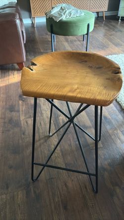 Stool with hairpin legs and live edge wood seat