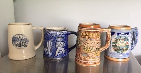 4 Old Collectors Mugs/Yosemite/South of the Border, SC/Nantucket, Mass/ Williamsburg, Virginia
