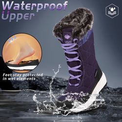 Uovo Womens 6.5 Purple Quilted Mid-Calf Snow Boots Waterproof Lace Up Fur