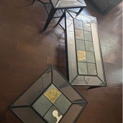 Faux Stone And Glass Living Room Table Set