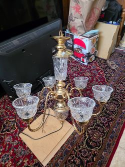 Vintage 6-Light Brass and Cut Crystal Chandelier