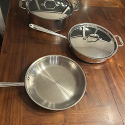 5 Piece All Clad D3 6qt,3qt,10”frying pan with lids