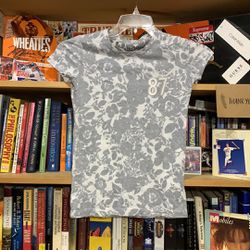 AEROPOSTALE NY-women’s gray floral short sleeve slim-fit crewneck patch t-shirt