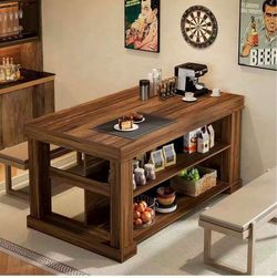 JW1218AB Bar Table, 55-Inch Counter Height Pub Table with Storage Shelves, High Top Kitchen Dining Table, Rectangle Wood Home Bar Unit for Dining Room