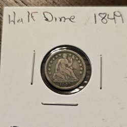 1849 Half Dime Type 2 Stars with Drapery Rare VF+