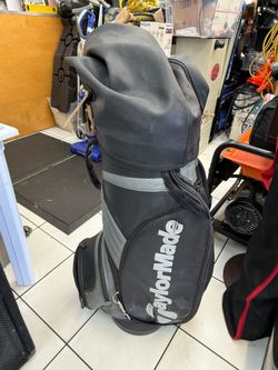 TaylorMade golf bag with rain cover, black leather staff golf bag 6-way!