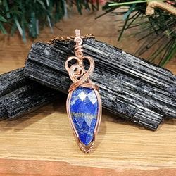 Copper Wire Wrapped Lapis Lazuli Gemstone Pendant