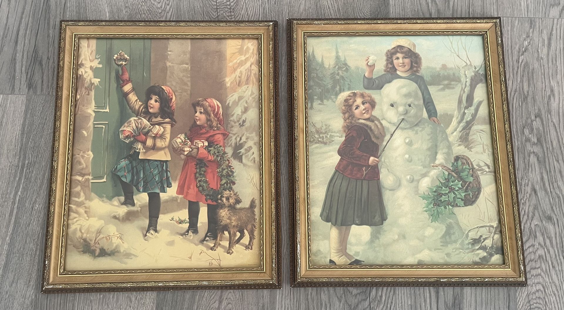 vintage german art prints christmas winter victorian girls snowman