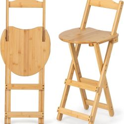 Set of 2 Bamboo Folding Barstools Counter Height Dining Chairs