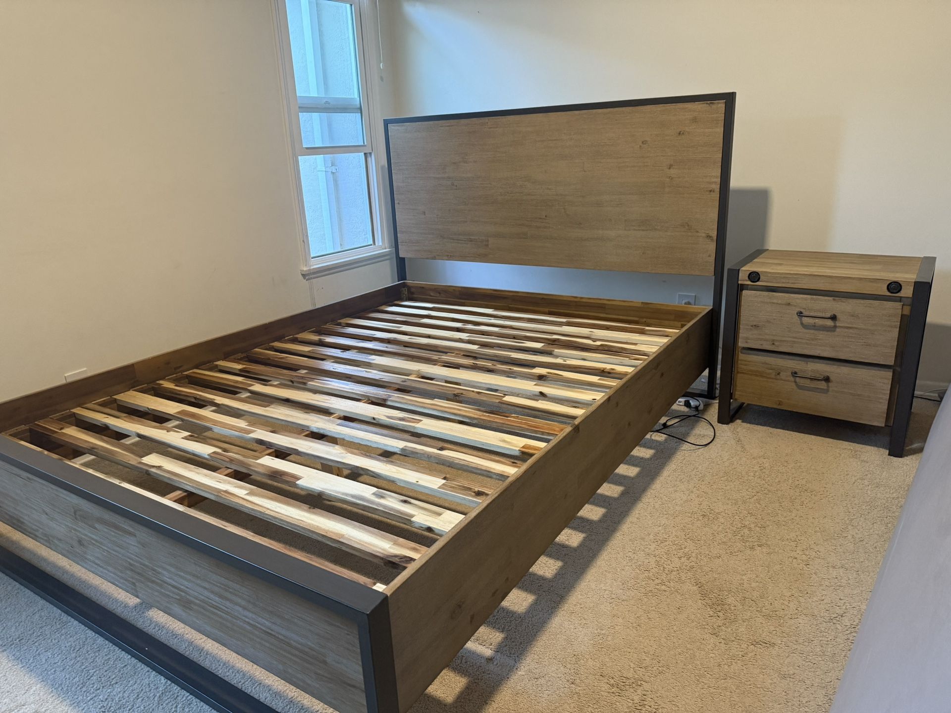 queen bed frame + nightstand set